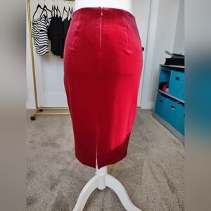 Red velvet pencil skirt